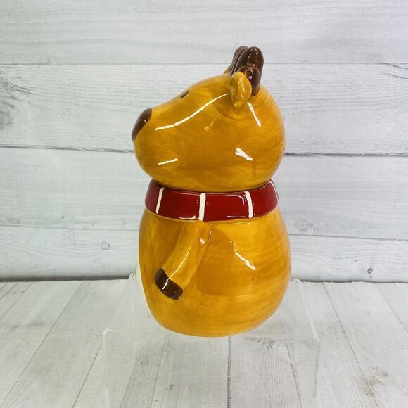David's Cookies Christmas Reindeer Red Scarf Hand Painted 9.5" Cookie Jar Rare - Picture 4 of 12